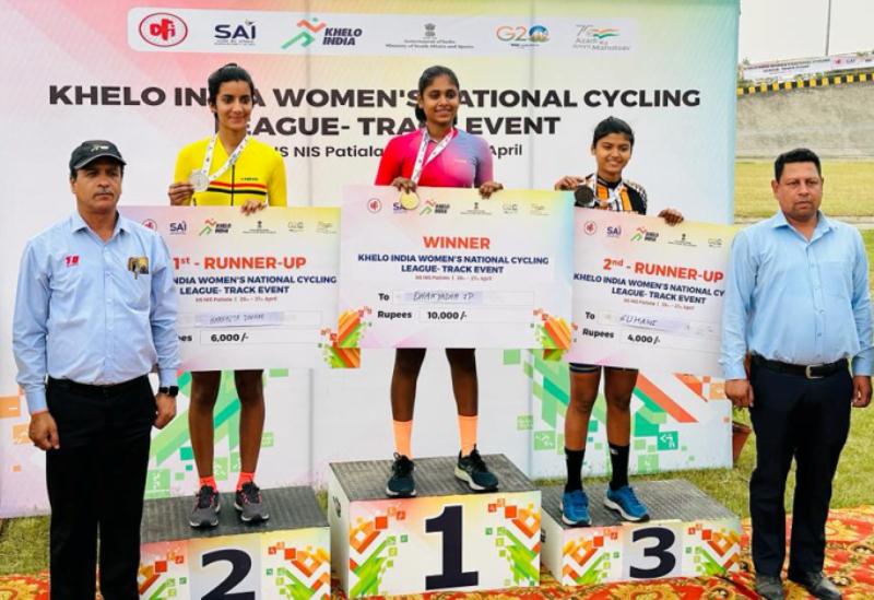 Dhanyadha JP at the Khelo India Women’s Track Cycling League