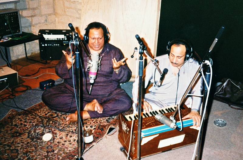 Farrukh Fateh Ali Khan and Nusrat Fateh Ali Khan at a recording session