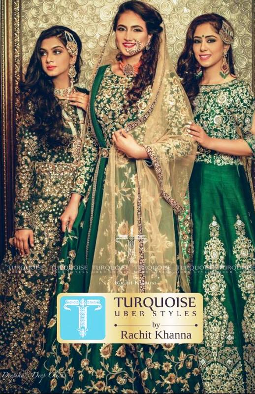 Garvita Sadhwani (leftmost) modelling for Turquoise by Rachit Khanna
