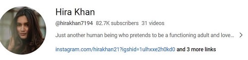 Hira Khan's YouTube channel