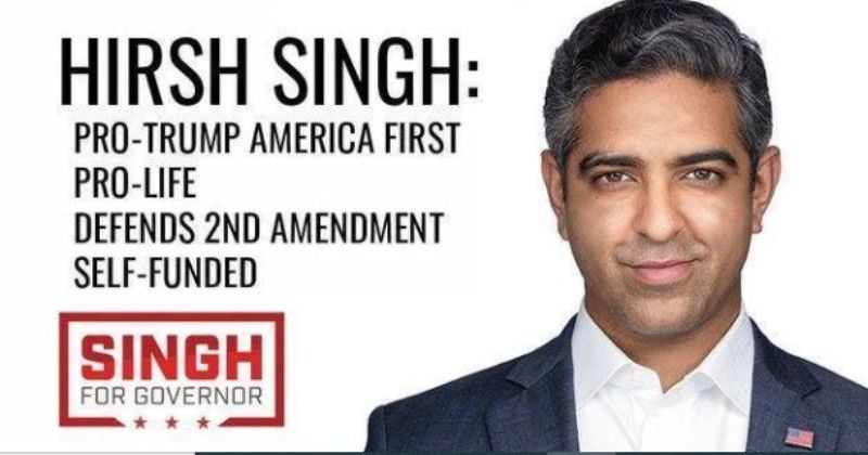 Poster of Hirsh Singh's campaign for Governor of New Jersey 2021 election