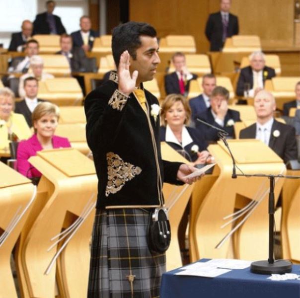 Humza Yousaf taking oath of allegiance as MSP after winning the Glasgow Pollok seat in 2016