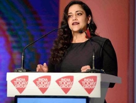 Kalli Purie while addressing a conference in 2017 when she was appointed as the Chairperson of India Today Group
