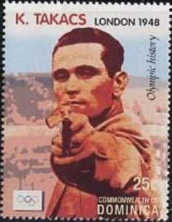 Károly Takács on a commemorative stamp