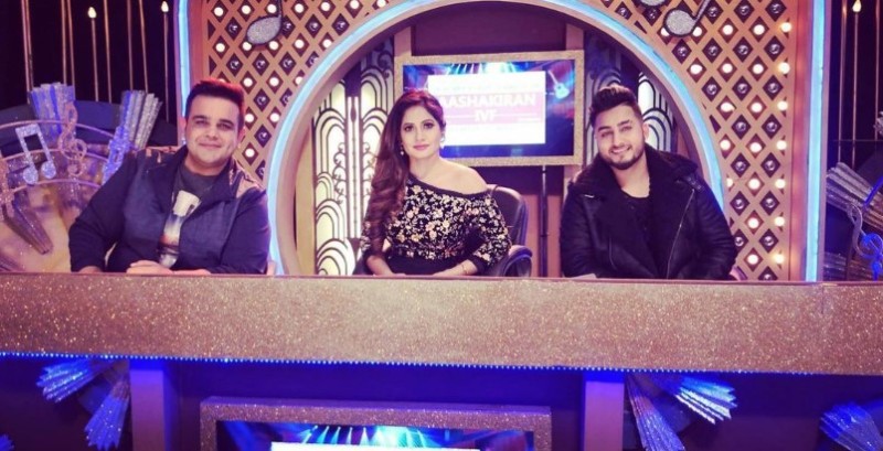 Khan Saab as a judge in Voice of Punjab season 10 with Miss Pooja (centre) and Sachin Ahuja (left)