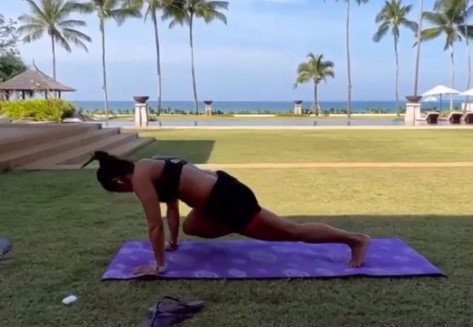 Koel Purie while practicing yoga