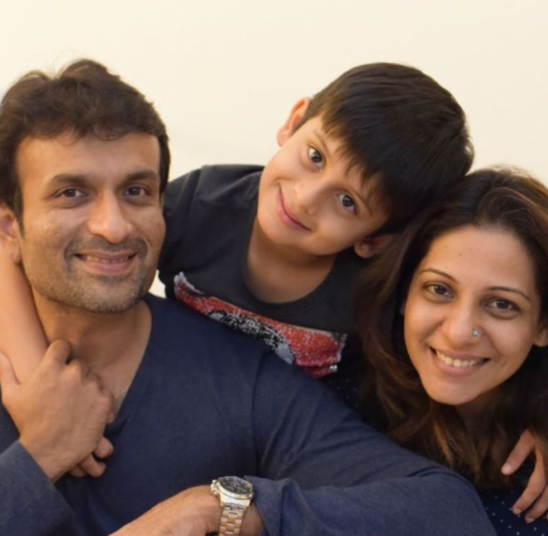 Madhura with her husband and son