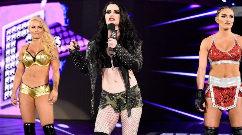 Mandy Rose, Saraya Bevis aka Paige, and Sonya Deville (left to right) as team Absolution