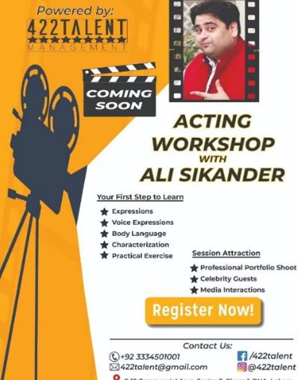 Pamphlet for Ali Sikander's acting workshop