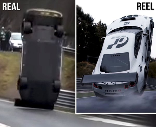 Photos showing the 2015 Nürburgring accident in real and in the Gran Turismo film