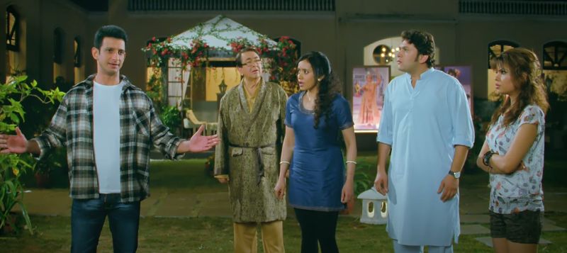 Rajesh (2nd from right) in a still from the film 'Super Nani' (2014)
