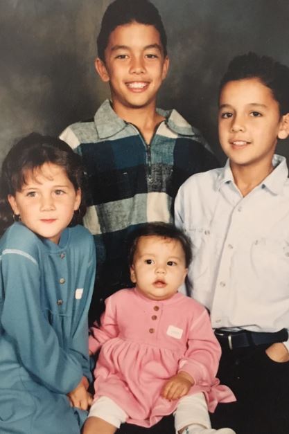 Sam Kerr (in pink) with her siblings during her childhood