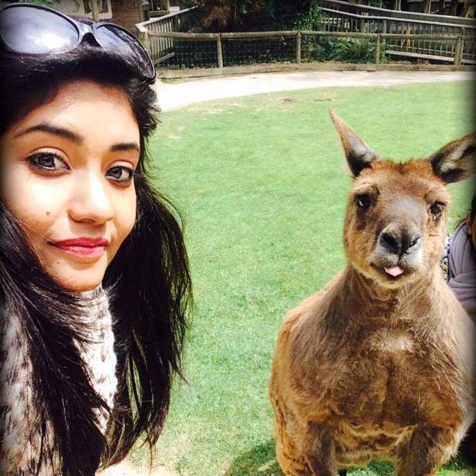 Sruthi Shanmuga Priya with a Kangaroo