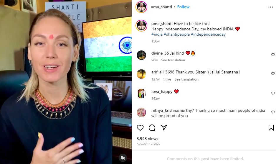 Uma Shanti's Instagram Post