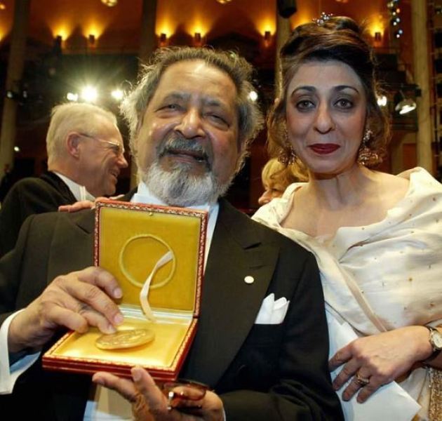 V. S. Naipaul with the Nobel Prize
