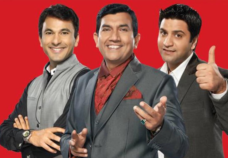 Vikas Khanna (left) with Sanjeev Kapoor (centre) and Kunal Kapur (right) as a judge of MasterChef India