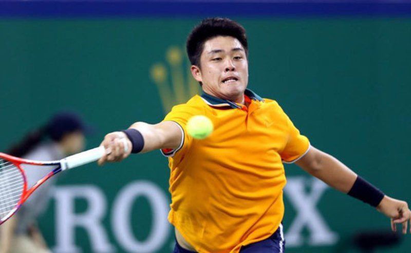 Wu Yibing while playing at the Shanghai Masters tennis tournament 2018