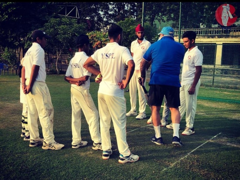 Yograj Singh (in blue Tshirt) at his cricket academy in Chandigarh