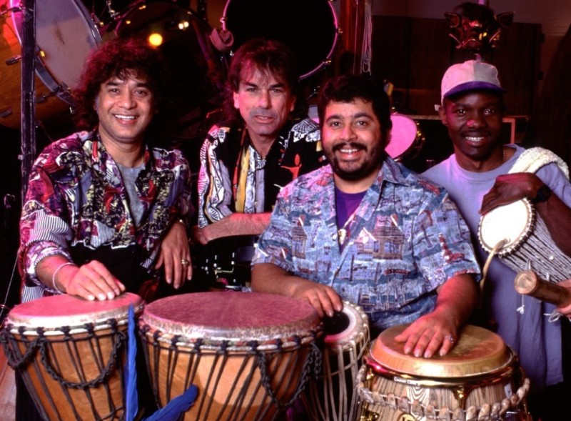 Zakir Hussain (extreme left) with the team of 'Global Drum Project'
