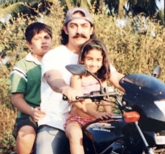 A childhood image of Junaid Khan with his father and sister