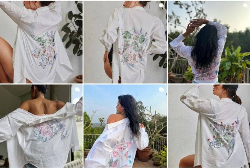A collage of shirts designed by Saireena Mamik