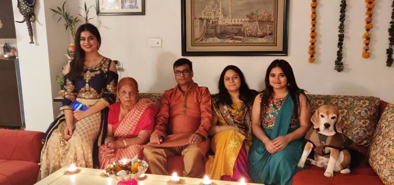 A picture of Rahul Navin with his family during Diwali in 2018