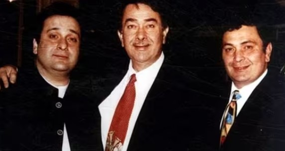 A picture of Rishi Kapoor (left), Randhir Kapoor (middle), and Rajiv Kapoor (right)