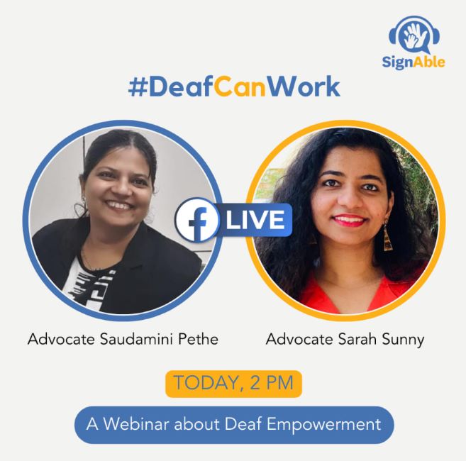 A poster for a webinar on deaf empowerment featuring Sarah Sunny
