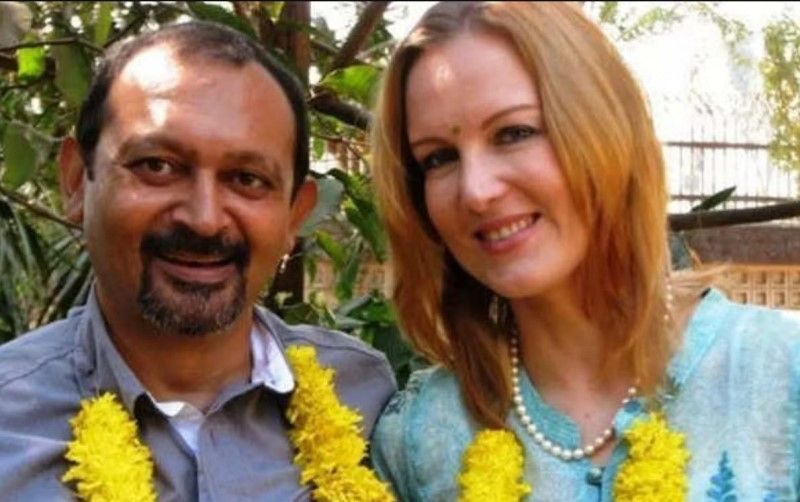 A wedding day image of Akhil Mishra and Suzanne Bernert