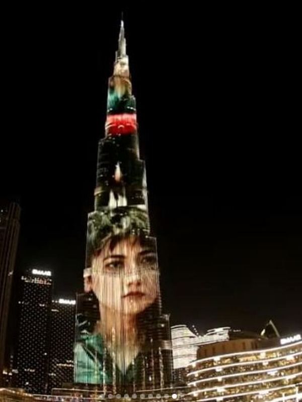 Aaliyah Qureishi's face on Burj Khalifa