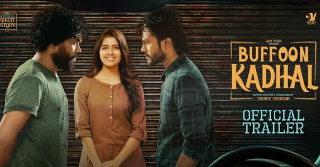 Amritha Aiyer on the poster of the short film Buffoon Kadhal (2021)