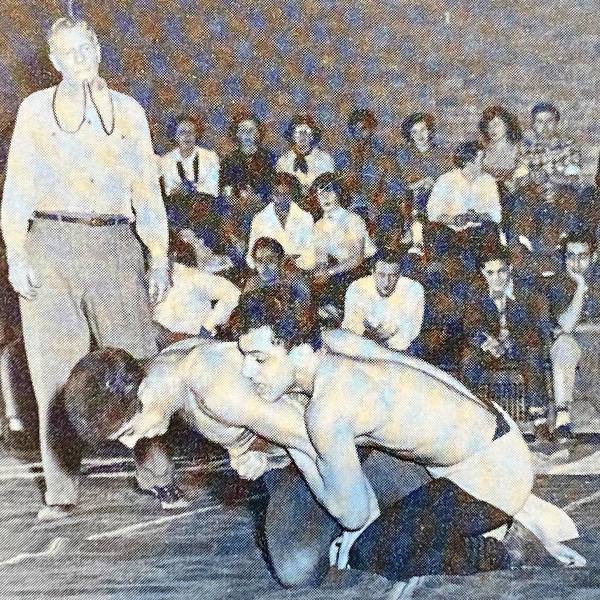 An old picture of Frank Caprio wrestling for Central High School in Providence