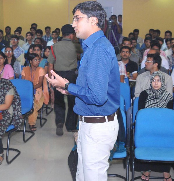 Arjun Mohan while teaching soft skills at IIM, Kozhikode