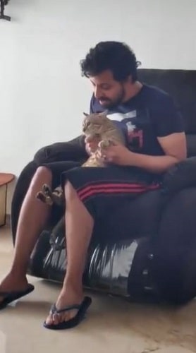 Bejoy Nambiar with his pet cat