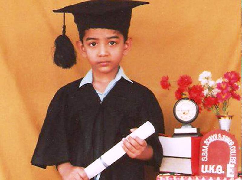 Childhood picture of Bharat Raj when he was in UKG at SBOA School & Junior College, Chennai