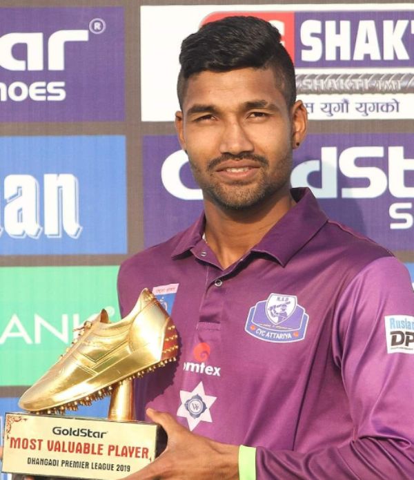 Dipendra Singh Airee playing for CYC Attariya in the 2019 Dhangadhi Premier League season
