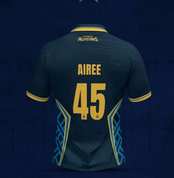 Dipendra Singh Airee's jersey for Lumbini All-Stars in the inaugural season of the Nepal T20 League in 2022