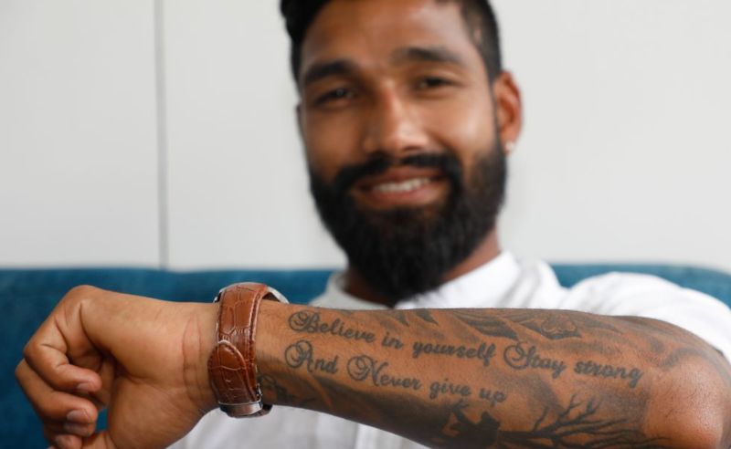 Dipendra Singh Airee's tattoos on his left elbow
