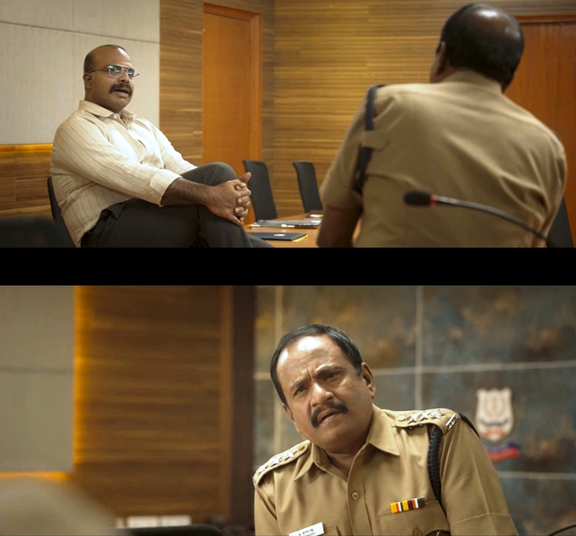 G. Marimuthu as a police officer in a Tamil film