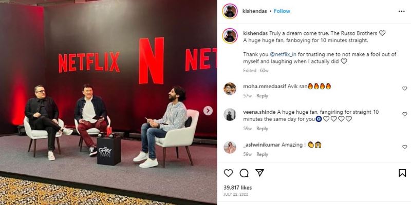 Kishen Das in a talk with The Russo Brothers for Netflix India