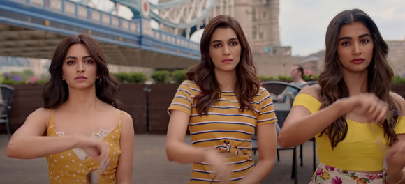 Kriti (extreme left) in a still from the Hindi film 'Housefull 4' (2019)
