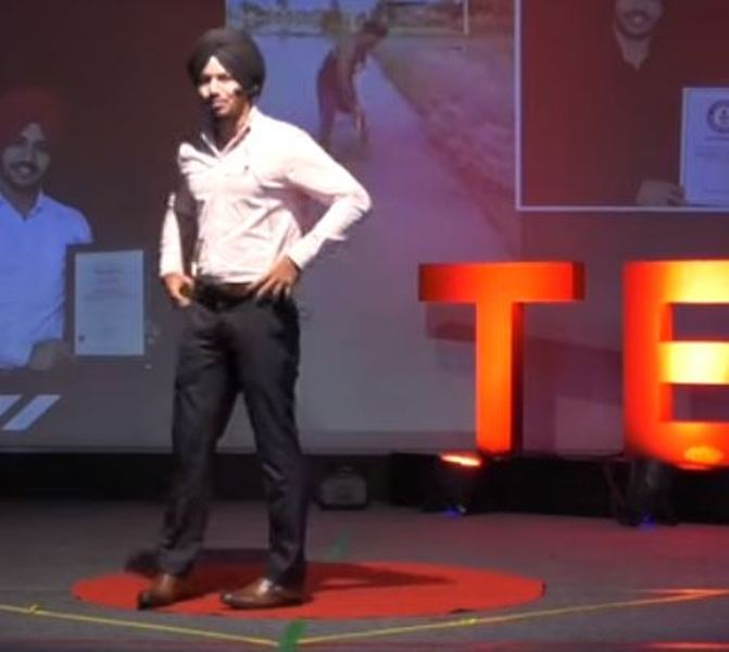 Kunwar Amritbir Singh giving a TEDx talk at Khaitaan Public School, Ghaziabad