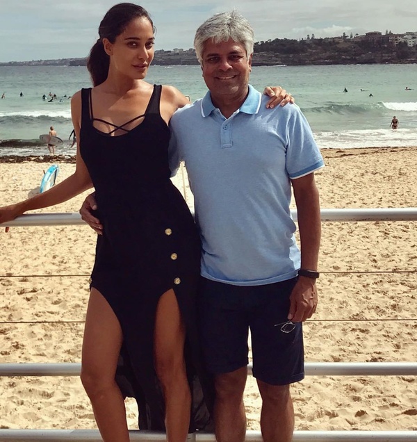 Lisa Haydon with her father, Venkat (right)