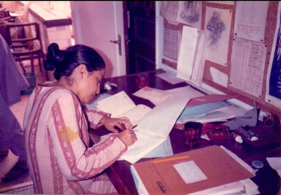 Madhu Kishwar at her Manushi Office in Lajpat Nagar