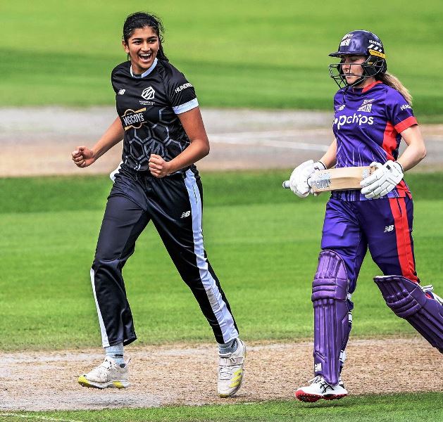 Mahika Gaur playing for the Manchester Originals in the 2022 season of The Hundred