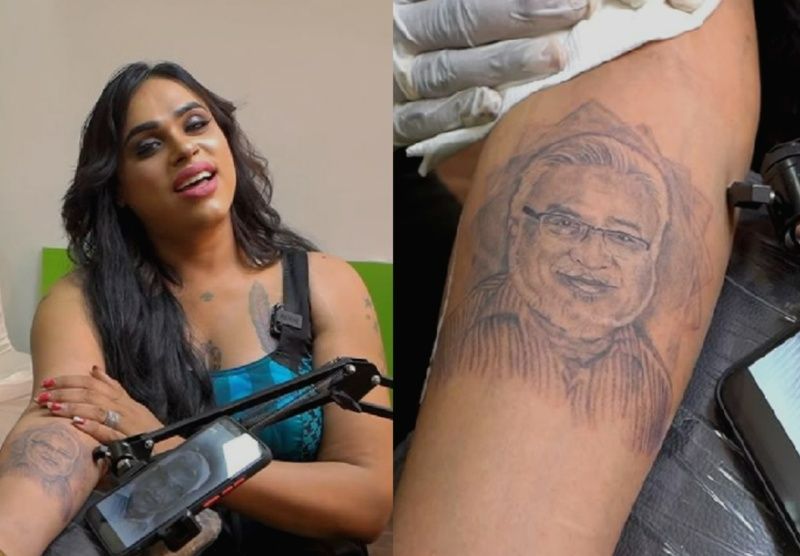 Milla Babygal after getting her father's face inked on her right arm