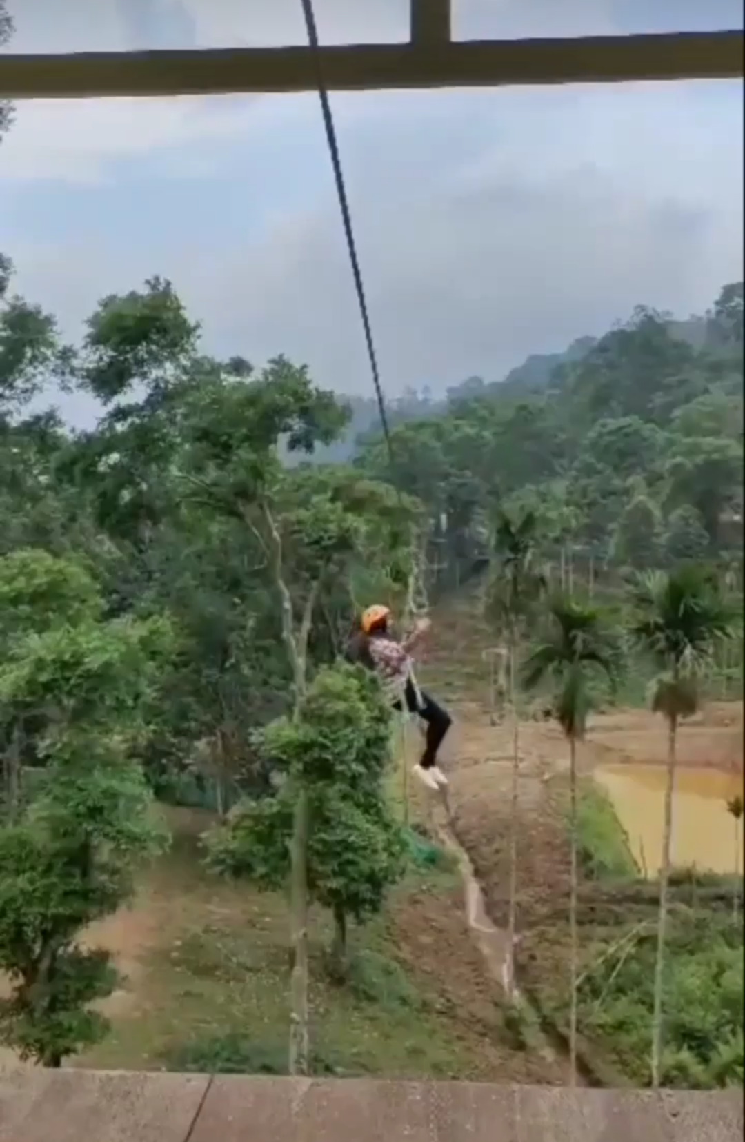 Monica Ziplining for the first time