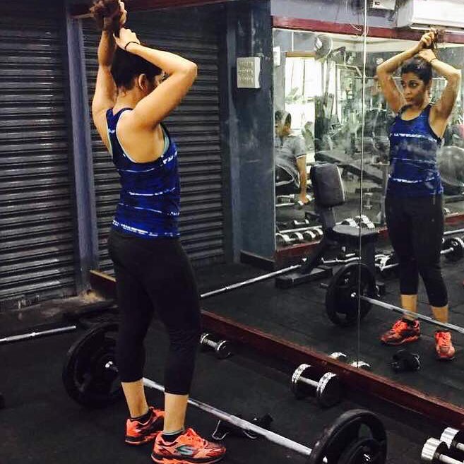 Mounima Bhatla during a workout session in the gym