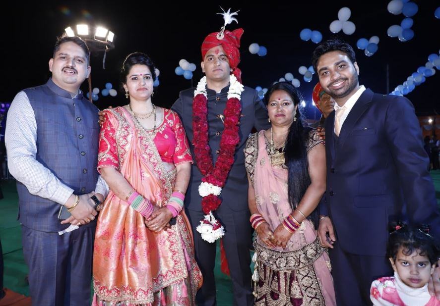 Neeru Yadav (second from left) with her brother, Nitesh (centre) and sister, Annu (second from right)