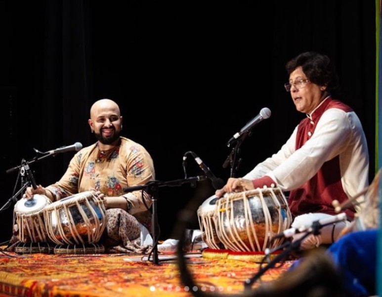 Pandit Anindo Chatterjee performing live at Festival of Tabla with his son, Anubrata Chatterjee (left)
